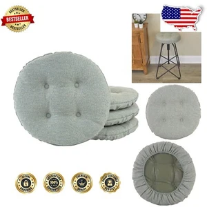 Stylish Non-Slip Round Barstool Cushions - 4 Pack, 14” Spa with Tufted Finish - Picture 1 of 8