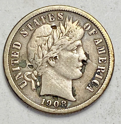 1908-S Better Date Barber Dime F/VF Detail - Lightly Cleaned Cover