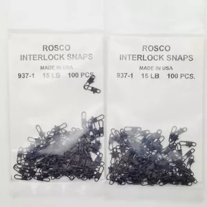 200 Rosco Interlock Snaps #937-1 Black 15lbs test Made in USA Terminal Tackle - Picture 1 of 2
