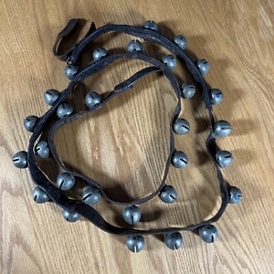 Campanas de trineo antiguas arnés de caballo cuero 29 campana de carro Navidad 85" - Imagen 1 de 24