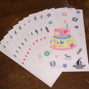 10 pegatinas para pasteles Mrs Grossmans Its a Girl huellas de cigüeña bebé juguetes ducha rosa - Imagen 1 de 5