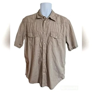 VTG Structure Striped Diamond Button Up Shirt Men Medium Brown Western Snaps - Picture 1 of 7