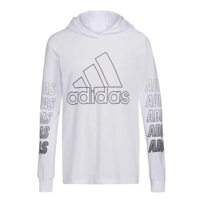 Boy's adidas Lightweight Hooded Long Sleeve Pullover in White Size XL Plus ~ NEW - Image 1 of 3