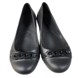 Crocs- Women’s Gianna Black Rounded Ballet Flat with Chain Link Accent, Size 9 - Picture 1 of 11