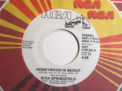 RICK SPRINGFIELD * 45 * Honeymoon * 1988 * DJ PROMO * UNPLAYED MINT Vinyl RCA - Image 1 of 2