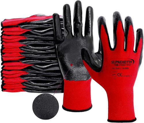 SUPREME 24 Paia Guanti da Lavoro Nylon Rosso PREMIUM RIVESTITI Costruttori Giardinaggio Grip