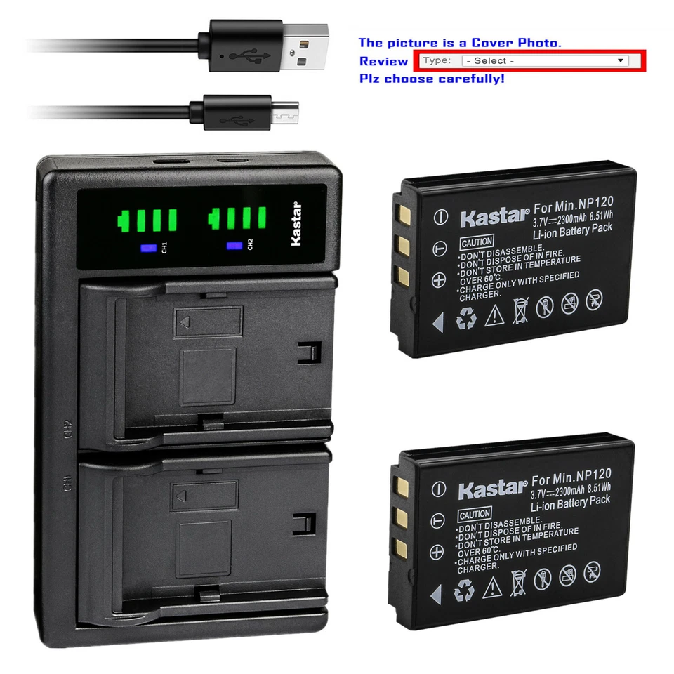 Cargador USB Kastar NP-120 Batería LTD2 para Lawmate RD2400A-BAT, RCA RD2400A-BAT Foto 1 de 4