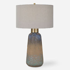 Turquoise Blue Green Rust Ceramic Table Lamp 29 in Textured Embossed Southwest