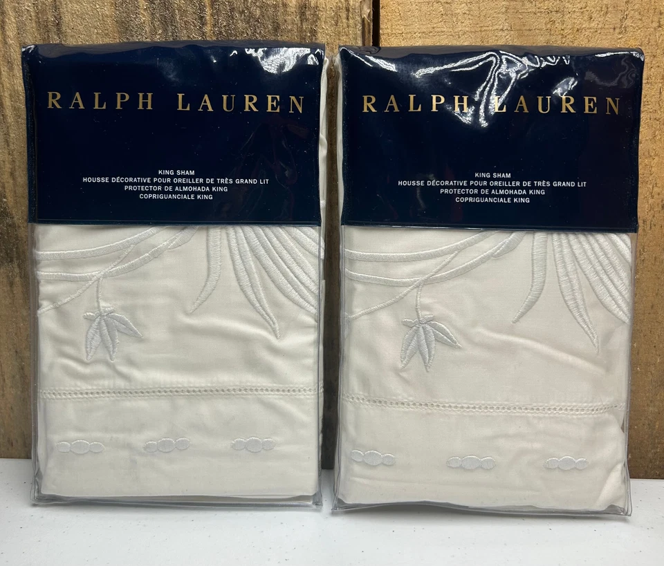 Ralph Lauren Islesboro Hillsboro Bordado Crema King Almohada Fundas NUEVO Foto 1 de 1