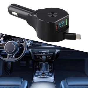 Fast Charging Dual USB Car Charger with Telescopic Cable and Digital Display - Zdjęcie 1 z 24