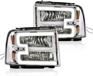 Scheinwerfer Montage mit LED DRL Leiste kompatibel mit 2005 2006 2007 Ford F250... - Bild 1 von 9