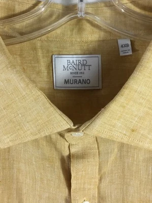 Camisa Murano Baird McNutt Para Hombres 4XB GRANDE 100% Lino Manga Larga Vara Dorada Amarilla Foto 1 de 4