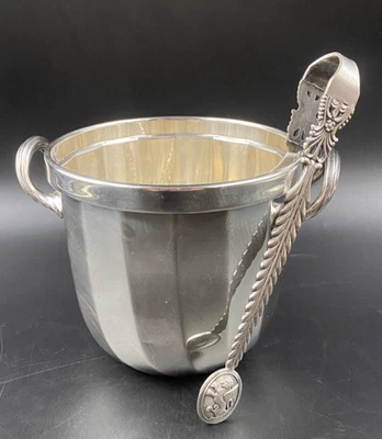 Porta ghiaccio cesto cestello vaso argentato Rossi Argentieri con pinza - Immagine 1 di 4