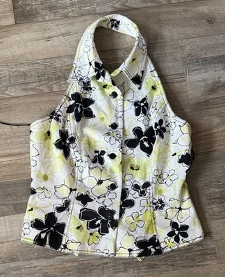 Muse Floral Halter Blouse - Black and Yellow Size 8 - Image 1 of 4