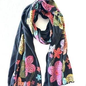 Vintage SPACE AGE Wool Blend Scarf 73” X 22”Made Korea Floral Multicolor Flowers - Picture 1 of 10