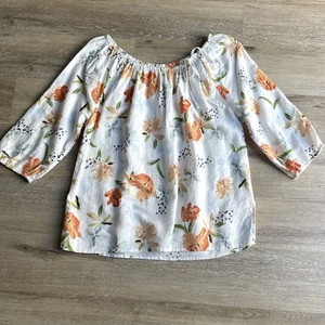 Hester & Orchard geblümte Leinenbluse Damen große Schleife Kragen Bauer leicht - Bild 1 von 8