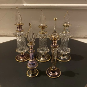 5x Egyptian Perfume Bottle Blown Glass Bottle Purple & Gold Bundle Scent  - Picture 1 of 11