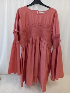 🙈 Asos Pink Tiered Short Dress With Short Flared Long Sleeves Size 18 Vgc - Picture 1 of 8