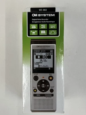 OM SYSTEM WS-882 4GB Silver/Black Digital Stereo Voice Recorder - High Quality - Image 1 of 3