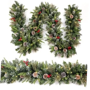 Weihnachtsgirlande verschneit 9ft mit 50 Lichtern, Weihnachtsdeko batteriebetrieben - Bild 1 von 6