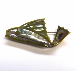 LOS CASTILLO Mid Century Vintage Taxco Mexico Abalone Brass Fish Brooch Pin #10 - Picture 1 of 2