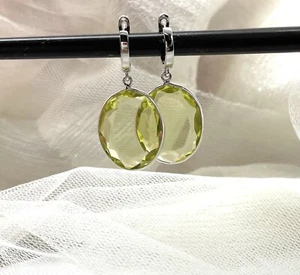 Bellissimi orecchini goccia quarzo limone naturale argento placcato oro bianco 14kt - Foto 1 di 6