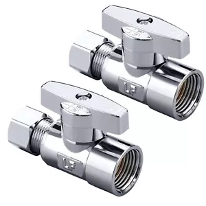 2PCS Brass Chrome Plated 3/8" FIP x 3/8" OD Quarter Turn Shut-Off Valve - Picture 1 of 7