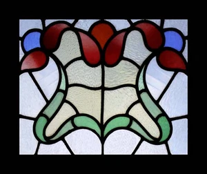 Stunning English Antique Art Nouveau Floral Stained Glass Window - Picture 1 of 1