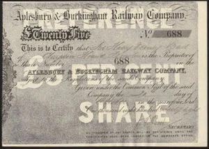 Aylesbury & Buckingham Railway Co., £25 share, 18[67/8] - Picture 1 of 1