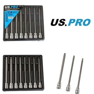US PRO 8pc 3/8" Long Ball End Hex Allen Bit Key Sockets 3mm - 10mm 1495 - Picture 1 of 4