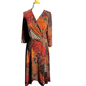 Perceptions New York Damen Gr. XL Crossover V-Ausschnitt Orange Blumen Kleid - Bild 1 von 12
