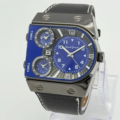 Reloj Hombre AUGUST JACCARD Negro 3 Diales, Esferas Azules, Cuero Negro, 48mm, Funciona Foto 1 de 4