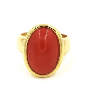 Ring aus 18k Gelbgold mit roter Koralle oval Cabochon - Bild 1 von 5