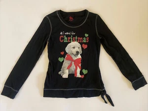 Youth Girl’s Sz XL 16 LS Shirt Dog Christmas Holidays Black Golden Retriever - Picture 1 of 6