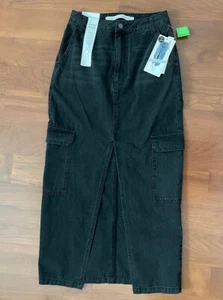 Neu mit Etikett Tinsel Town schwarz Denim Hochhaus Midi Maxi Cargo Rock Größe S - Bild 1 von 6