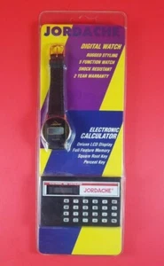 JORDACHE Black and Gold Leather Band Digital Quartz  Watch & Calculator New Vtg - Bild 1 von 6