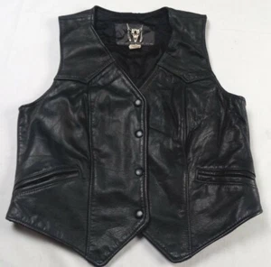 M.C. Leathers Motorcycle Vest Black  12 (Reduced) Bottons Pocket Front - Picture 1 of 14