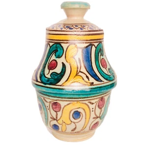 Vintage ceramic glazed moroccan cover jar w/ lid pottery - Picture 1 of 8