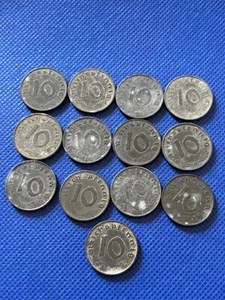 Antique German Coins WW2 3rd Reich Symbol 10 Pfennig Lot of (13) 1941-1944 - Picture 1 of 2