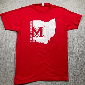 Miami University T Shirt Adult Medium Red Short Sleeve RedHawks Oxford Ohio - Picture 1 of 10