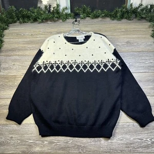Eve & Co Sweater Size 20W Plus Black / White Rabit Hair Knit Rhinestones Vintage - Picture 1 of 15