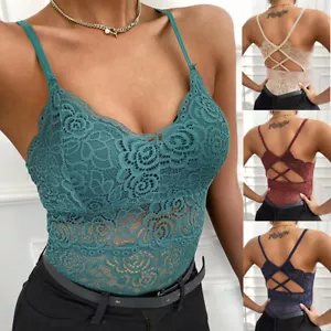 Womens Lace Bralette Bralet Bra Bustier Crop Top Ladies Camisole Cami Vest Tank - Picture 1 of 18