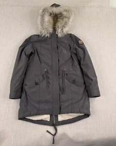 Abercrombie & Fitch Parka Womens Large Gray Utility Outerwear Full Zip Faux Fur - Picture 1 of 17