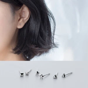 3 Paar Mini Ohrstecker Stern Pyramid Sterling Silber 925 Damen Ohrringe - Bild 1 von 6