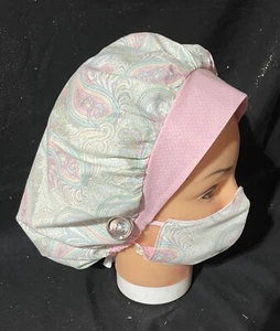 Scrub Hat With Matching Mask. Hat Is Adjustable And Has Buttons. - Picture 1 of 2