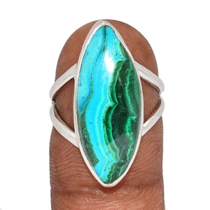 Natural Malachite In Chrysocolla 925 Sterling Silver Ring Jewelry s.6 CR59714 - Picture 1 of 1