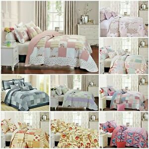 3PCs Patchwork Eiderdown Quilted Bedspread Bed Throw Comforter with Pillow Shams
