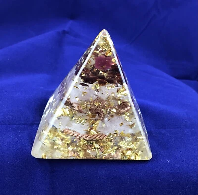 Orgon Orgonit Kleine Prema Pyramide Rosenquarz Granat Rubin Kupfer 24k Gold - Bild 1 von 4