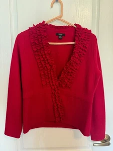 Alfani Women's PS Red Sweater Cardigan Ruffled Empire Waist Wool - Picture 1 of 3