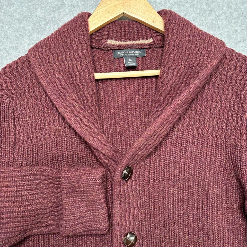 Cárdigan Banana Republic Para Hombres Cuello Chal Cuero Botón Borgoña Italiano Foto 1 de 4